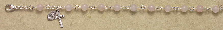Rosary Bracelet - Sterling Silver with Rose Quartz Beads - Rose