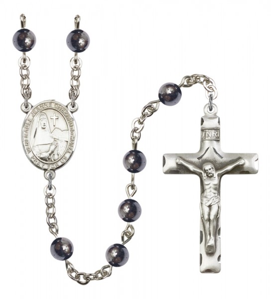 Men's St. Jeanne Chezard de Matel Silver Plated Rosary - Gray