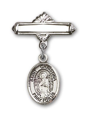 Pin Badge with St. Christina the Astonishing Charm and Polished Engravable Badge Pin - Silver tone