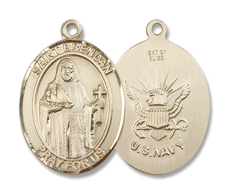 St. Brendan the Navigator Navy Medal - 14K Solid Gold