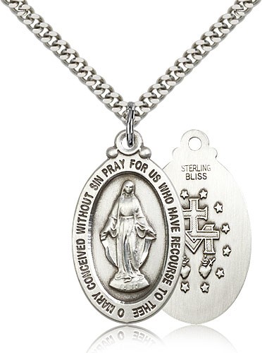 Men's Smaller Miraculous Medal Necklace - Sterling Silver