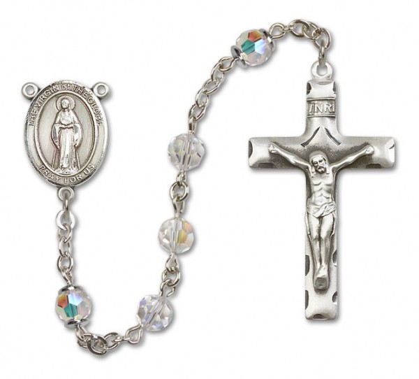 Virgin of the Globe Sterling Silver Heirloom Rosary Squared Crucifix - Crystal