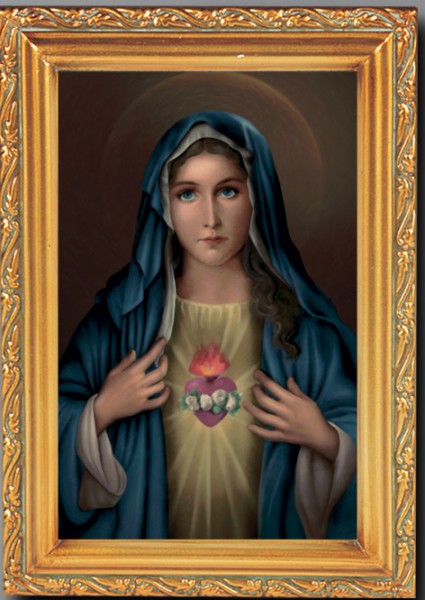 Immaculate Heart of Mary Antique Gold Framed Print - Full Color