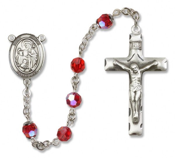 St. James the Greater  Sterling Silver Heirloom Rosary Squared Crucifix - Ruby Red