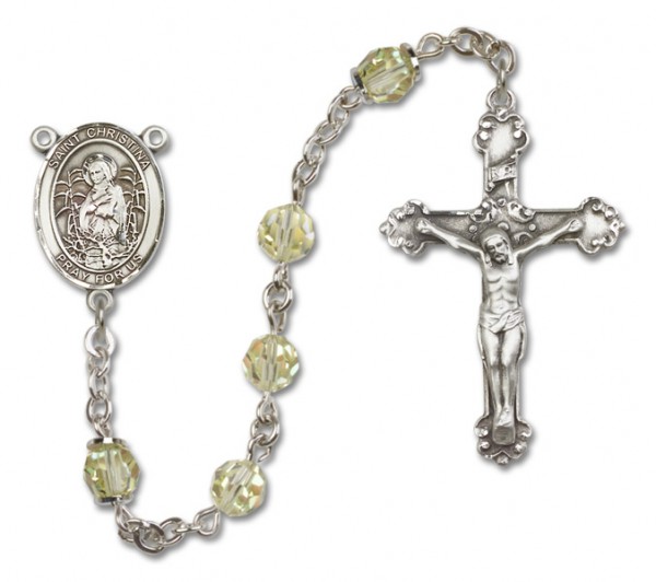 St. Christina the Astonishing Sterling Silver Heirloom Rosary Fancy Crucifix - Zircon