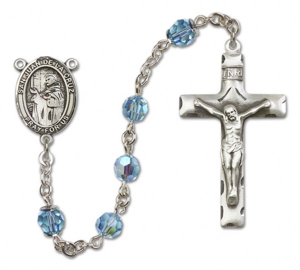 San Juan de la Cruz Sterling Silver Heirloom Rosary Squared Crucifix - Aqua