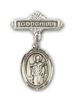 Pin Badge with St. Wolfgang Charm and Godchild Badge Pin - Silver tone