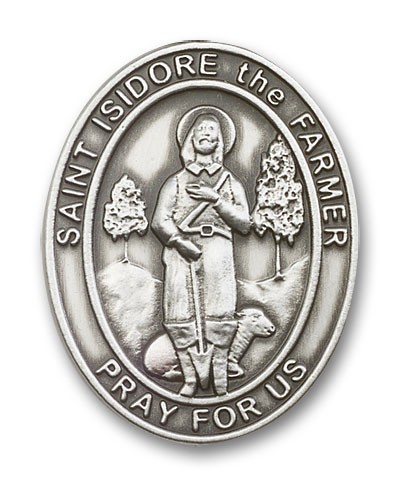 St. Isidore the Farmer Oval Visor Clip - Antique Silver