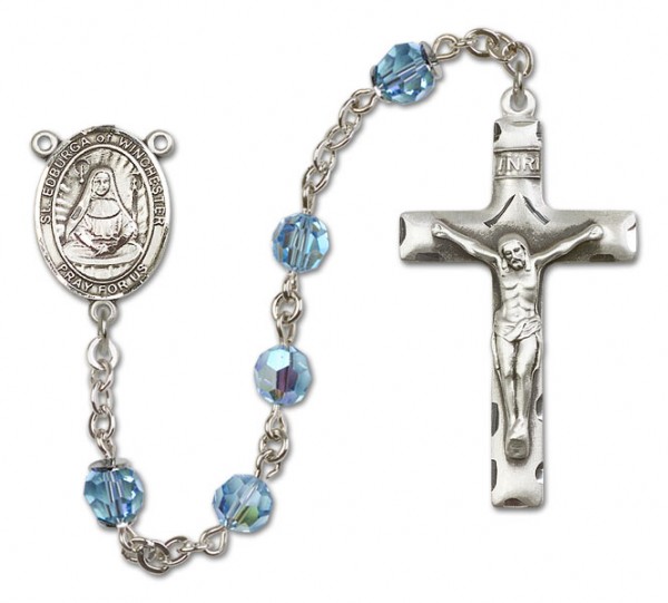 St. Edburga of Winchester Sterling Silver Heirloom Rosary Squared Crucifix - Aqua