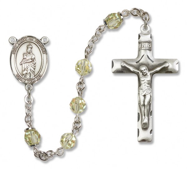 Our Lady of Victory Sterling Silver Heirloom Rosary Squared Crucifix - Zircon