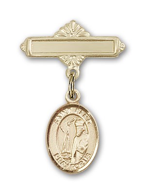 Pin Badge with St. Elmo Charm and Polished Engravable Badge Pin - 14K Solid Gold