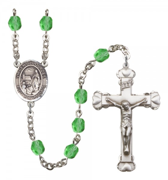 Women's Virgen del Lourdes Birthstone Rosary - Peridot