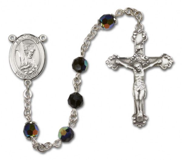 St. Helen Sterling Silver Heirloom Rosary Fancy Crucifix - Black
