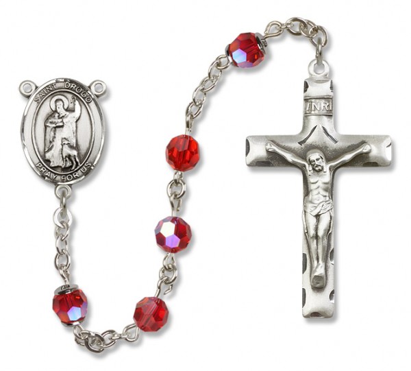 St. Drogo Sterling Silver Heirloom Rosary Squared Crucifix - Ruby Red