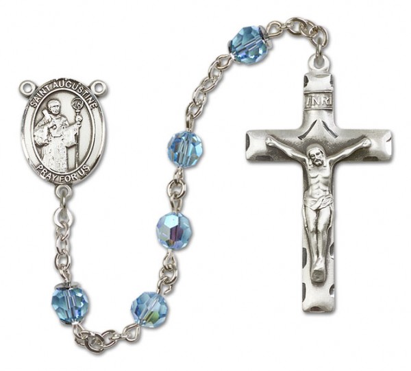 St. Augustine Sterling Silver Heirloom Rosary Squared Crucifix - Aqua
