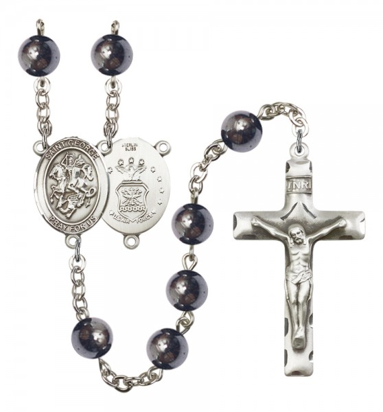 Men's St. George Air Force Silver Plated Rosary - Silver