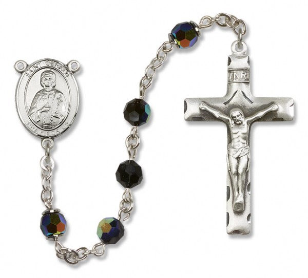 St. Gerard Sterling Silver Heirloom Rosary Squared Crucifix - Black