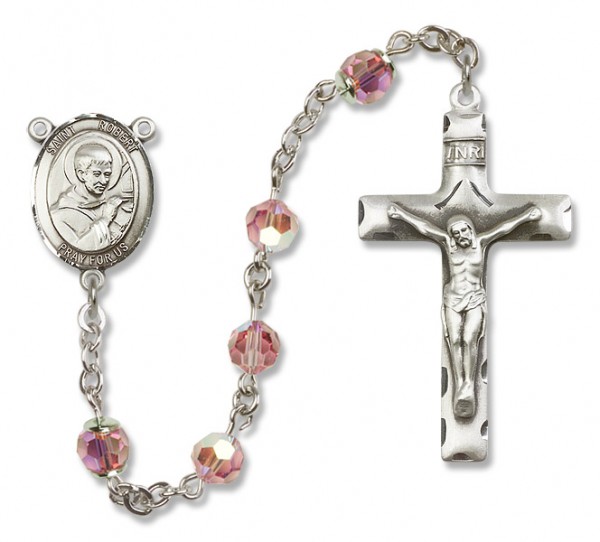 St. Robert Bellarmine Sterling Silver Heirloom Rosary Squared Crucifix - Light Rose