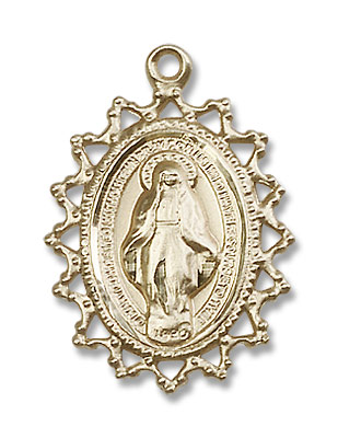 Women's Pointed Tip Miraculous Medal - 14K Solid Gold