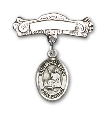 Pin Badge with St. John Licci Charm and Arched Polished Engravable Badge Pin - Silver tone