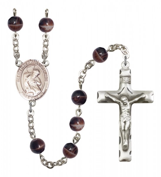Men's Blessed Herman the Cripple Silver Plated Rosary - Brown