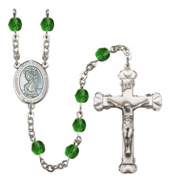 Women's St. Christopher Birthstone Rosary - Emerald Green
