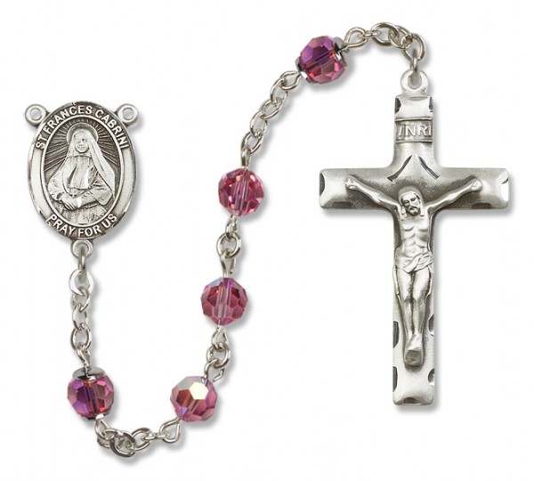 St. Frances Cabrini Sterling Silver Heirloom Rosary Squared Crucifix - Rose