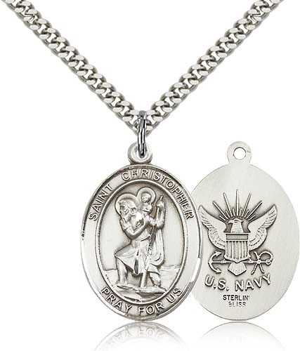 St. Christopher Navy Medal - Sterling Silver