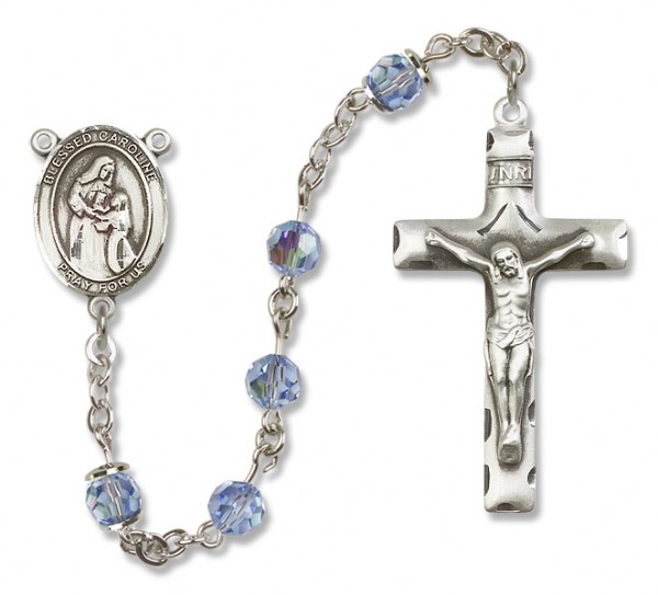 Blessed Caroline Gerhardinger Sterling Silver Heirloom Rosary Squared Crucifix - Light Sapphire
