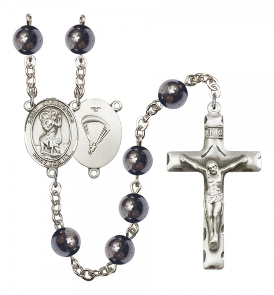 Men's St. Christopher Paratrooper Silver Plated Rosary - Silver