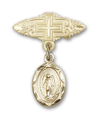 Baby Pin with Miraculous Charm and Badge Pin with Cross - Gold Tone