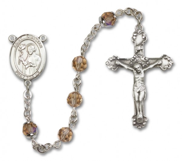 St. Dunstan Sterling Silver Heirloom Rosary Fancy Crucifix - Topaz