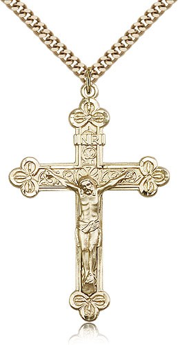 Men's Large Antiqued Crucifix Necklace - 14KT Gold Filled