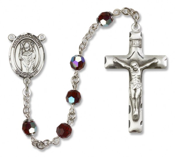 St. Stanislaus Sterling Silver Heirloom Rosary Squared Crucifix - Garnet