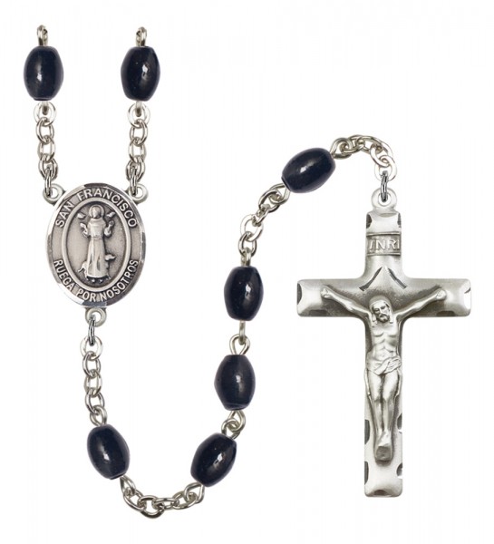 Men's San Francis Silver Plated Rosary - Black Oval