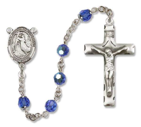 St. Joseph of Cupertino Sterling Silver Heirloom Rosary Squared Crucifix - Sapphire