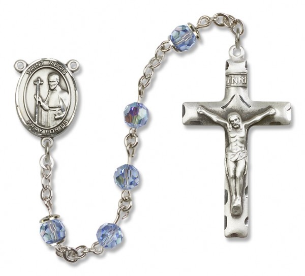 St. Regis Sterling Silver Heirloom Rosary Squared Crucifix - Light Sapphire