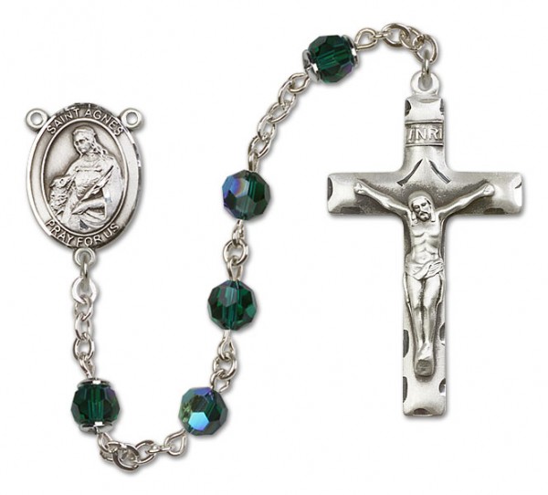 St. Agnes of Rome Sterling Silver Heirloom Rosary Squared Crucifix - Emerald Green