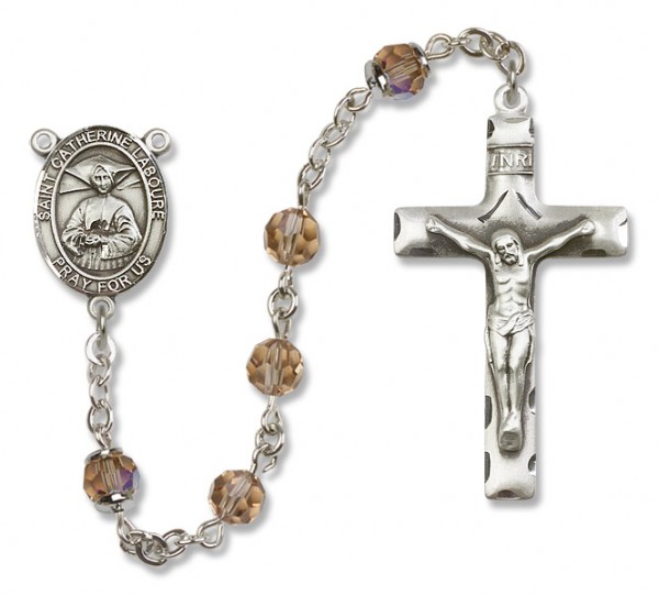 St. Catherine Laboure Sterling Silver Heirloom Rosary Squared Crucifix - Topaz