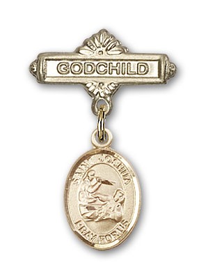 Pin Badge with St. Joshua Charm and Godchild Badge Pin - Gold Tone