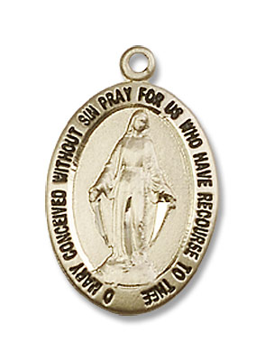 Petite Oval Miraculous Medal - 14K Solid Gold