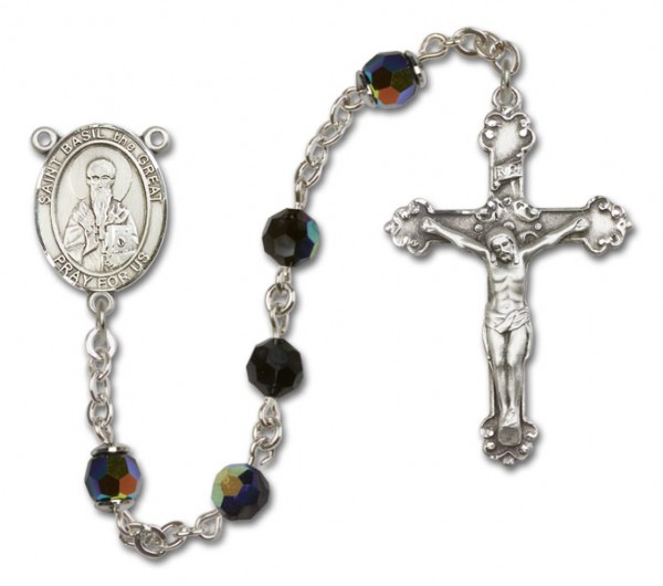 St. Basil the Great Sterling Silver Heirloom Rosary Fancy Crucifix - Black