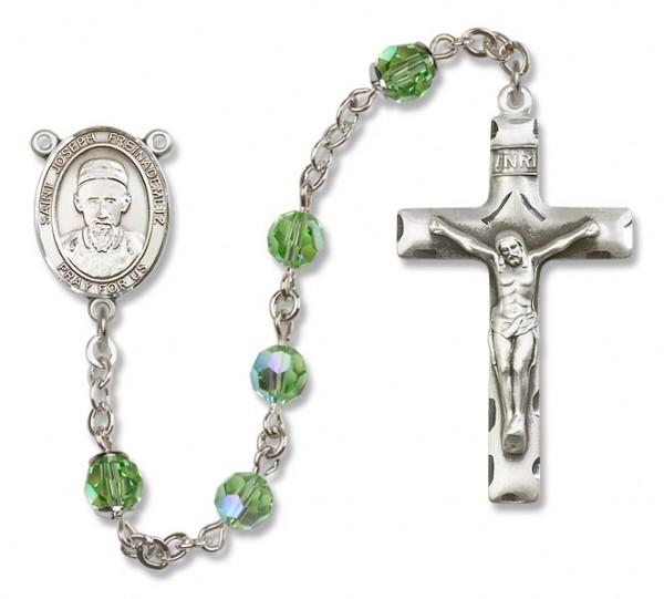 St. Joseph Freinademetz Sterling Silver Heirloom Rosary Squared Crucifix - Peridot