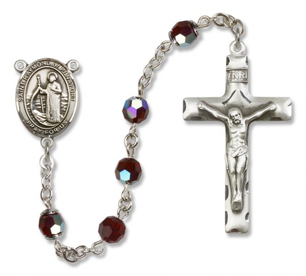 Raymond of Penafort Sterling Silver Heirloom Rosary Squared Crucifix - Garnet