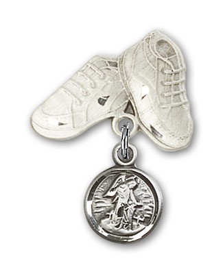 Baby Pin with Guardian Angel Charm and Baby Boots Pin - Silver tone