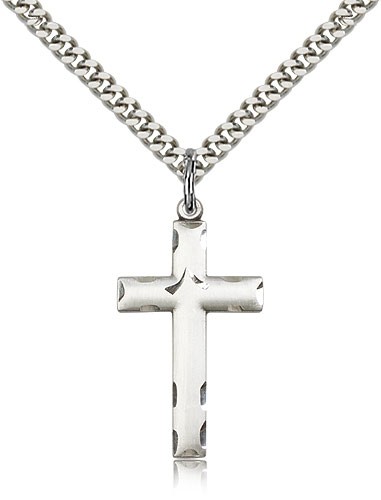 Matte Cross Pendant with Etchings - Sterling Silver