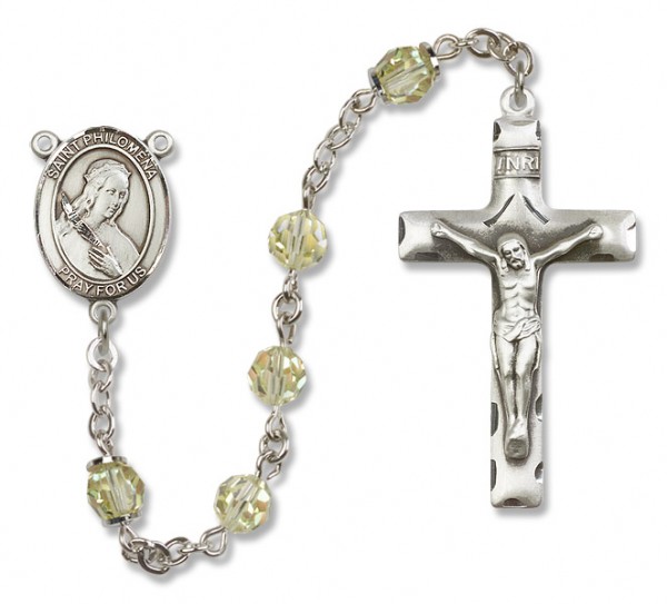 St. Philomena Sterling Silver Heirloom Rosary Squared Crucifix - Zircon