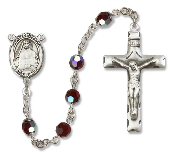 St. Edith Stein Sterling Silver Heirloom Rosary Squared Crucifix - Garnet
