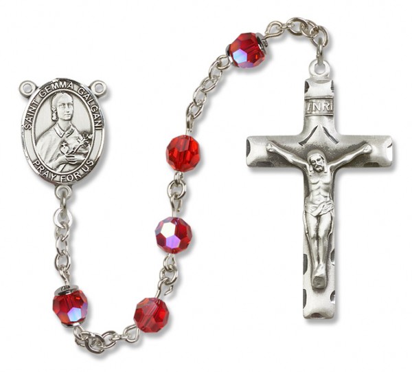 St. Gemma Galgani Sterling Silver Heirloom Rosary Squared Crucifix - Ruby Red