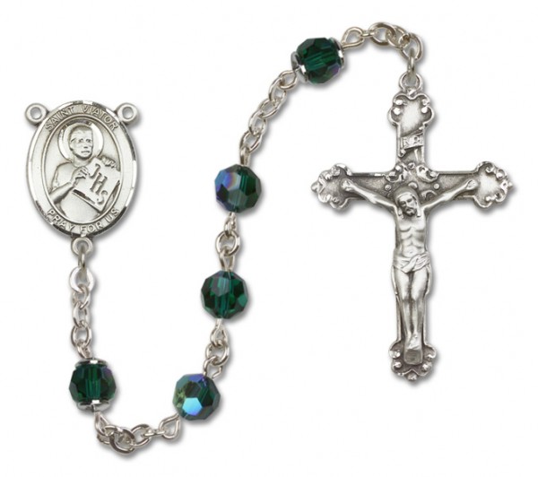 St. Viator of Bergamo Sterling Silver Heirloom Rosary Fancy Crucifix - Emerald Green